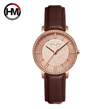 Hannah martin 1074 Full Diamond Ladies Wristwatches Luxury Quartz Female Watches Gypsophila Leather